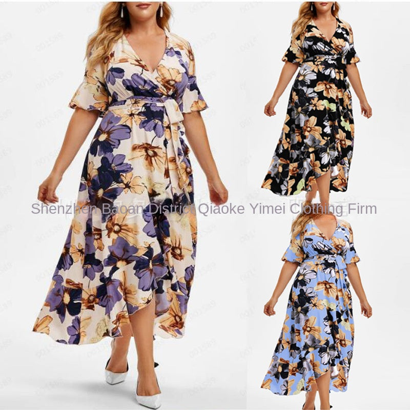 Rochie dama casual bohemien imprimat neregulat cu coada de peste mare swing fusta
