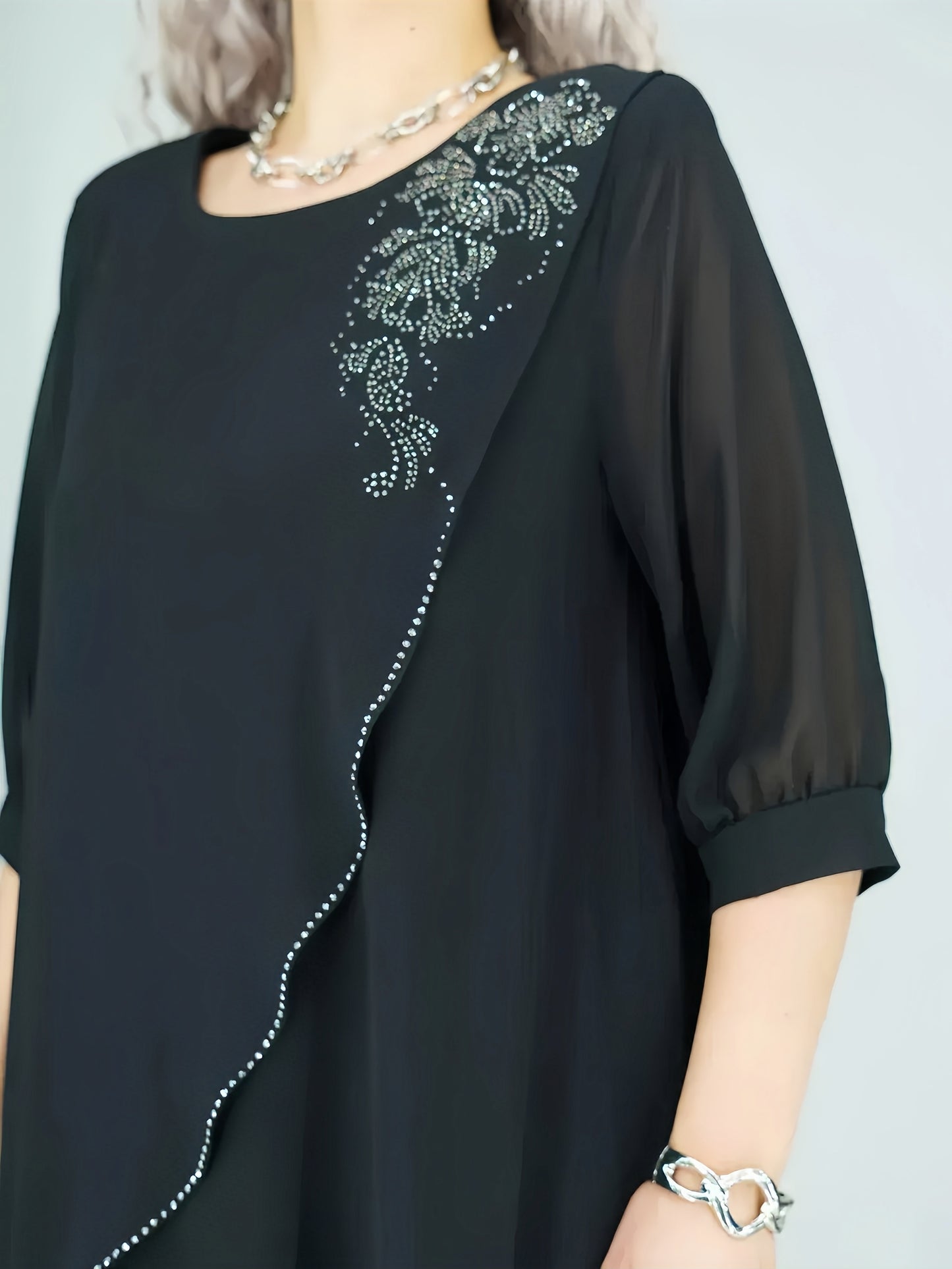 【2024-S-5XL】Nouă modă casual mare pentru femei Dezleagă, împletită, cu diamante, rochie