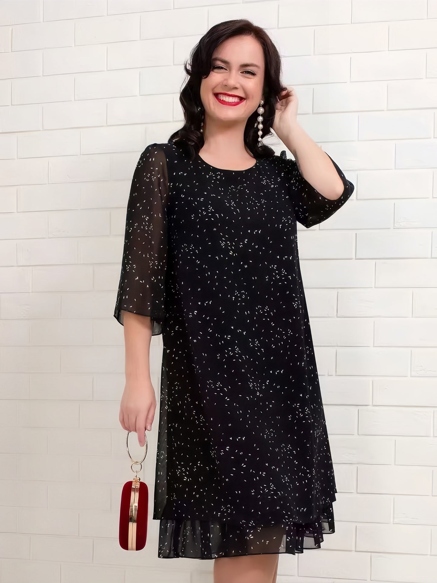 【2024-S-4XL】Moda la modă plus dimensiunea chiffon imprimare rochii