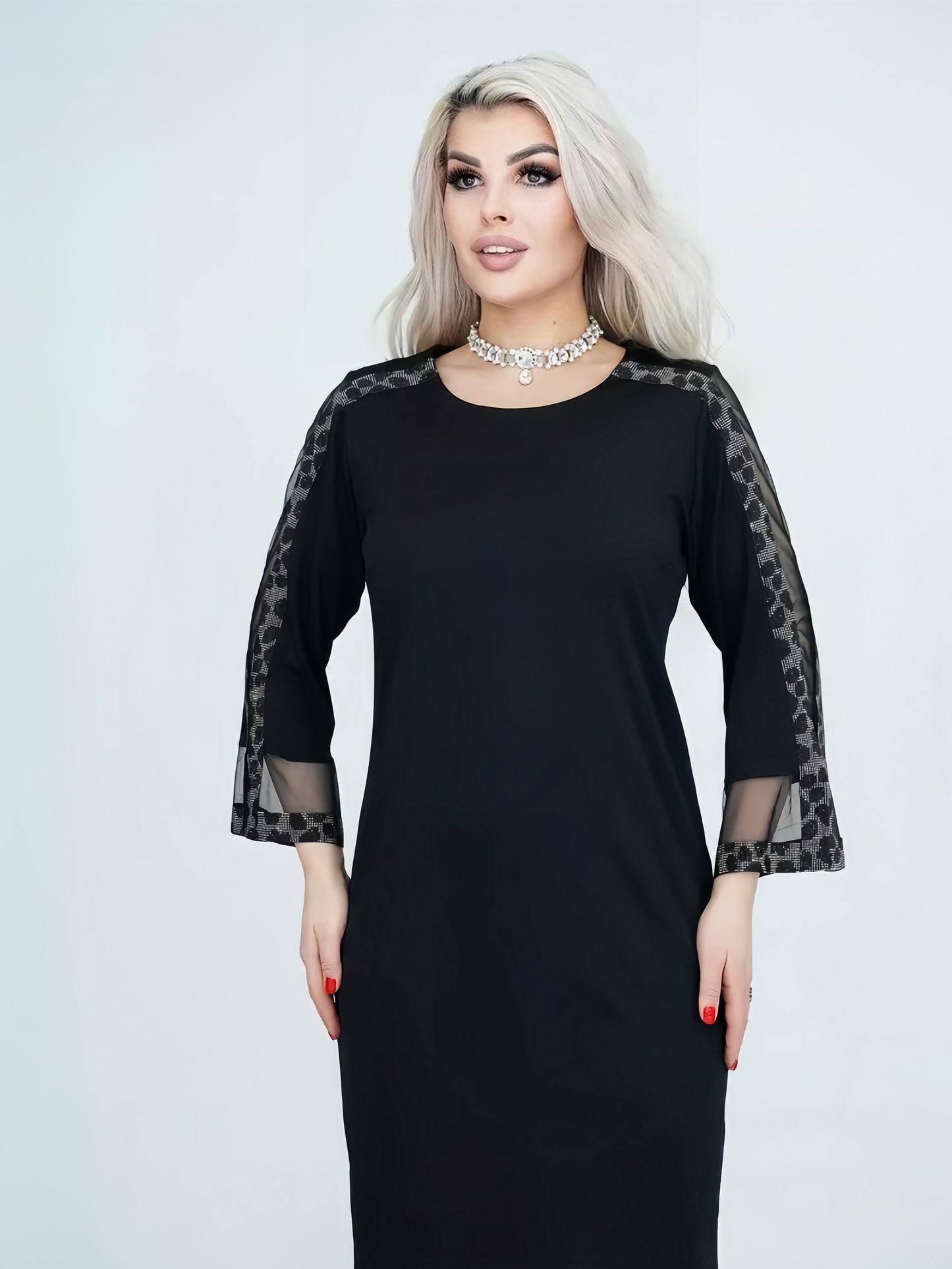 【2024-S-5XL】Moda imprimate lung maneca v-Neck vrac Plus Dimensiune rochii