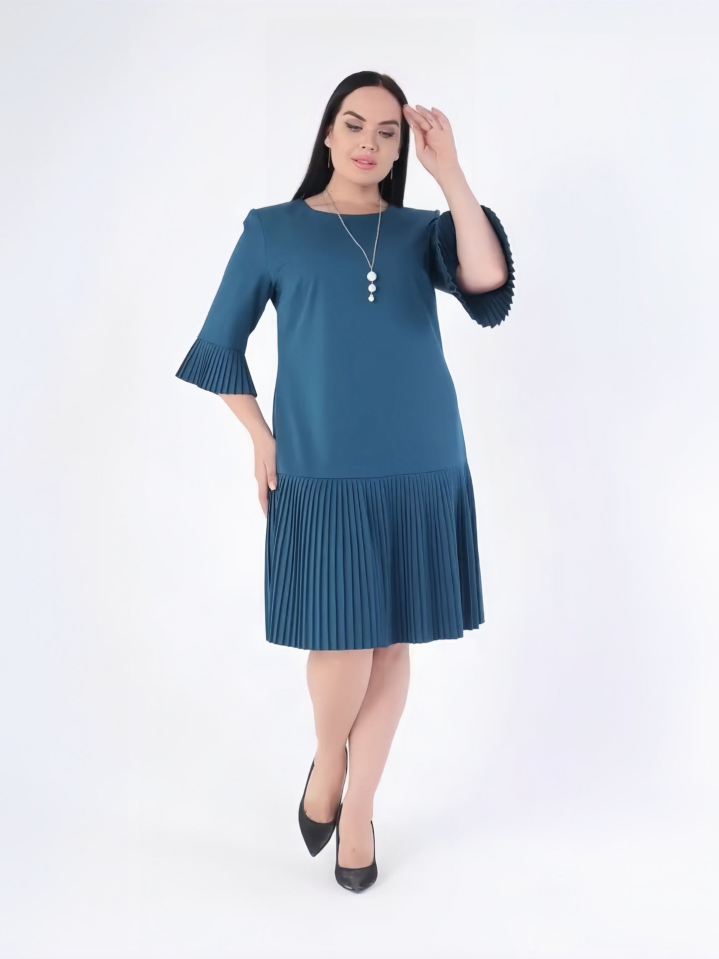 【2024-S-5XL】Noua rochie de dimensiuni mari, rochii plisate de culoare solidă