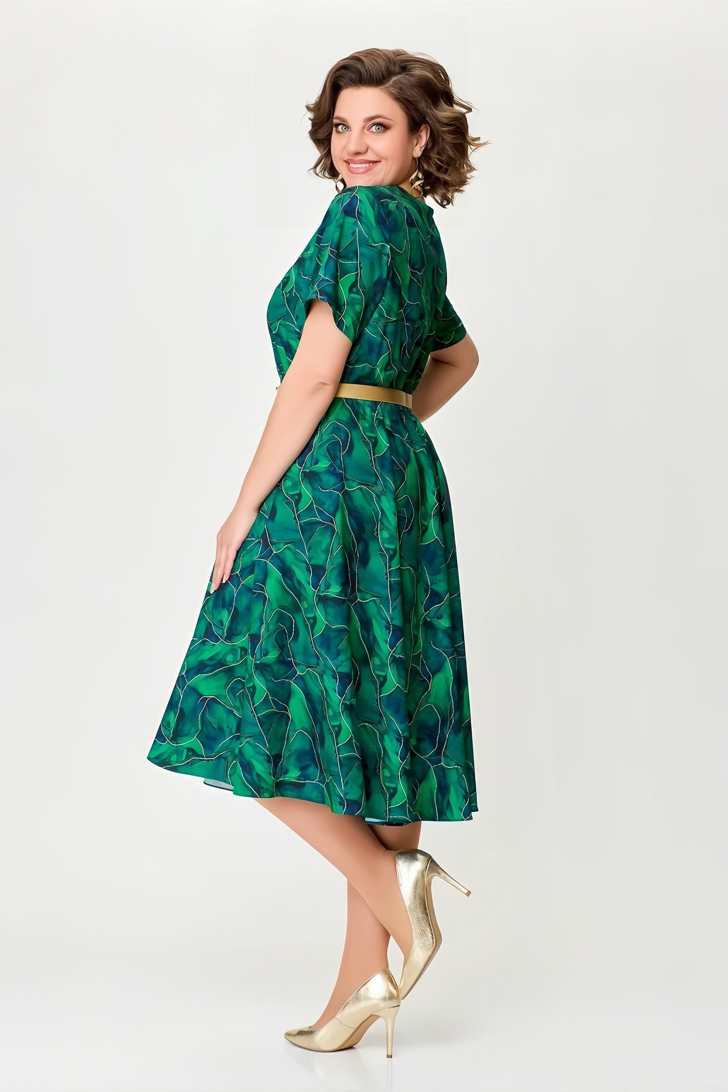 【2024-S-5XL】Noua dimensiune mare moda imprimare rochie, fusta plisată tiv talie rochie