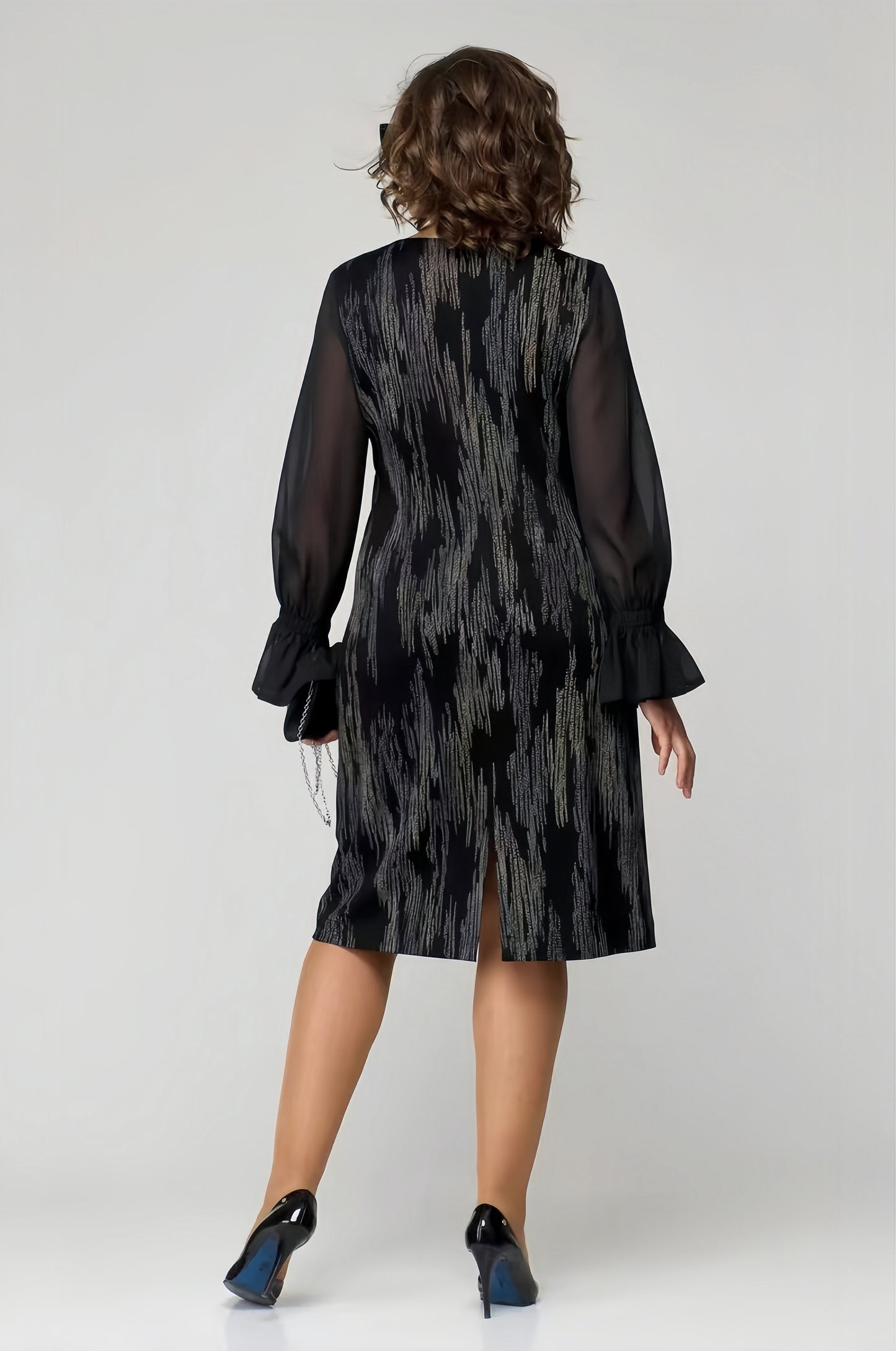 【2024-S-5XL】Rochie cu mânecă lungă, imprimată, cu paiete, din tifon, Slim Fit
