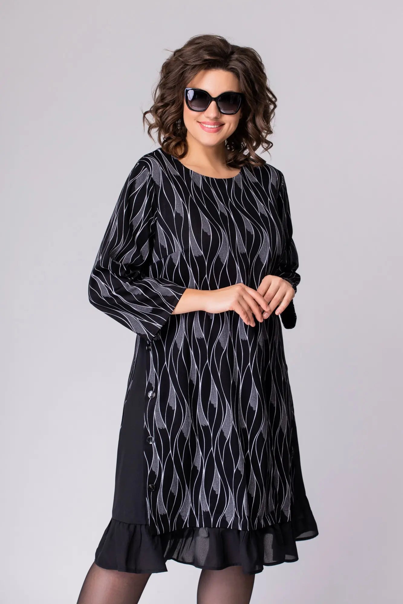 【2024-S-6XL】Rochie plus size din dantelă imprimată cu mânecă șapte sferturi