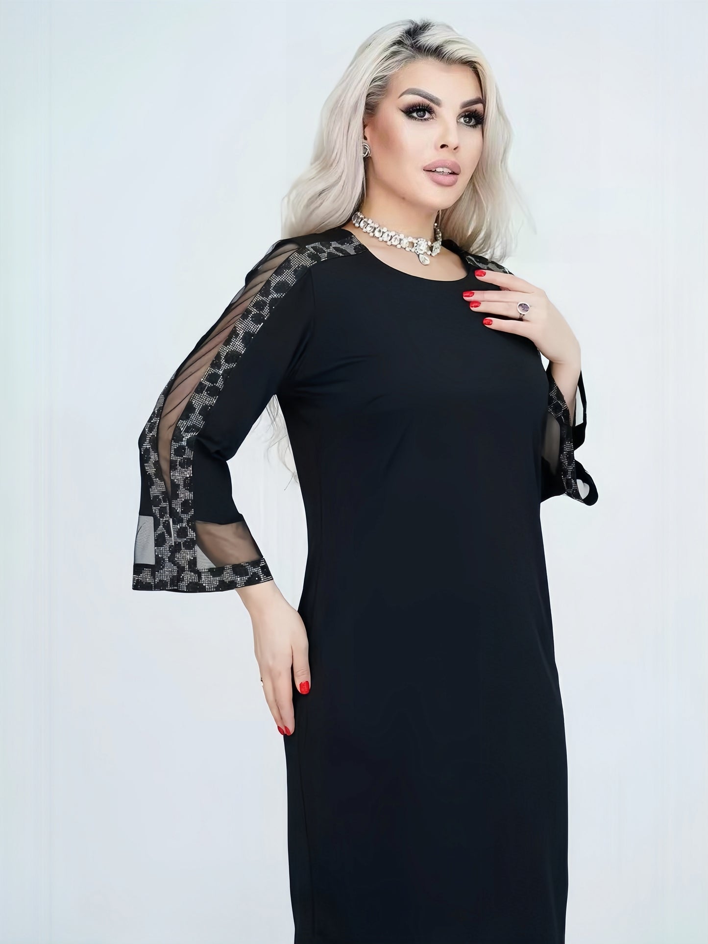 【2024-S-5XL】Moda imprimate lung maneca v-Neck vrac Plus Dimensiune rochii