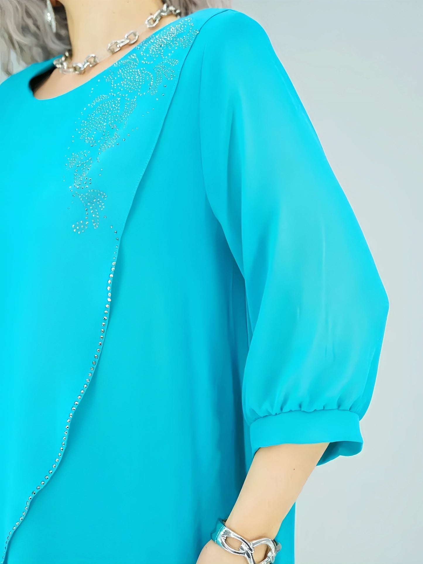 【2024-S-5XL】Nouă modă casual mare pentru femei Dezleagă, împletită, cu diamante, rochie