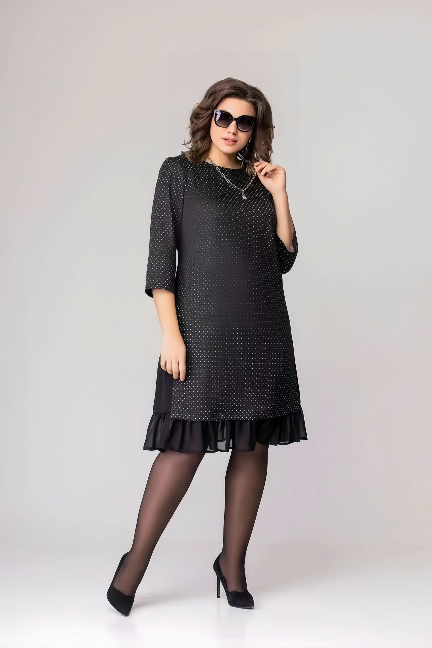 【2024-S-5XL】Moda nou negru rotund gât polka dot rochie temperament elegant rochii mama
