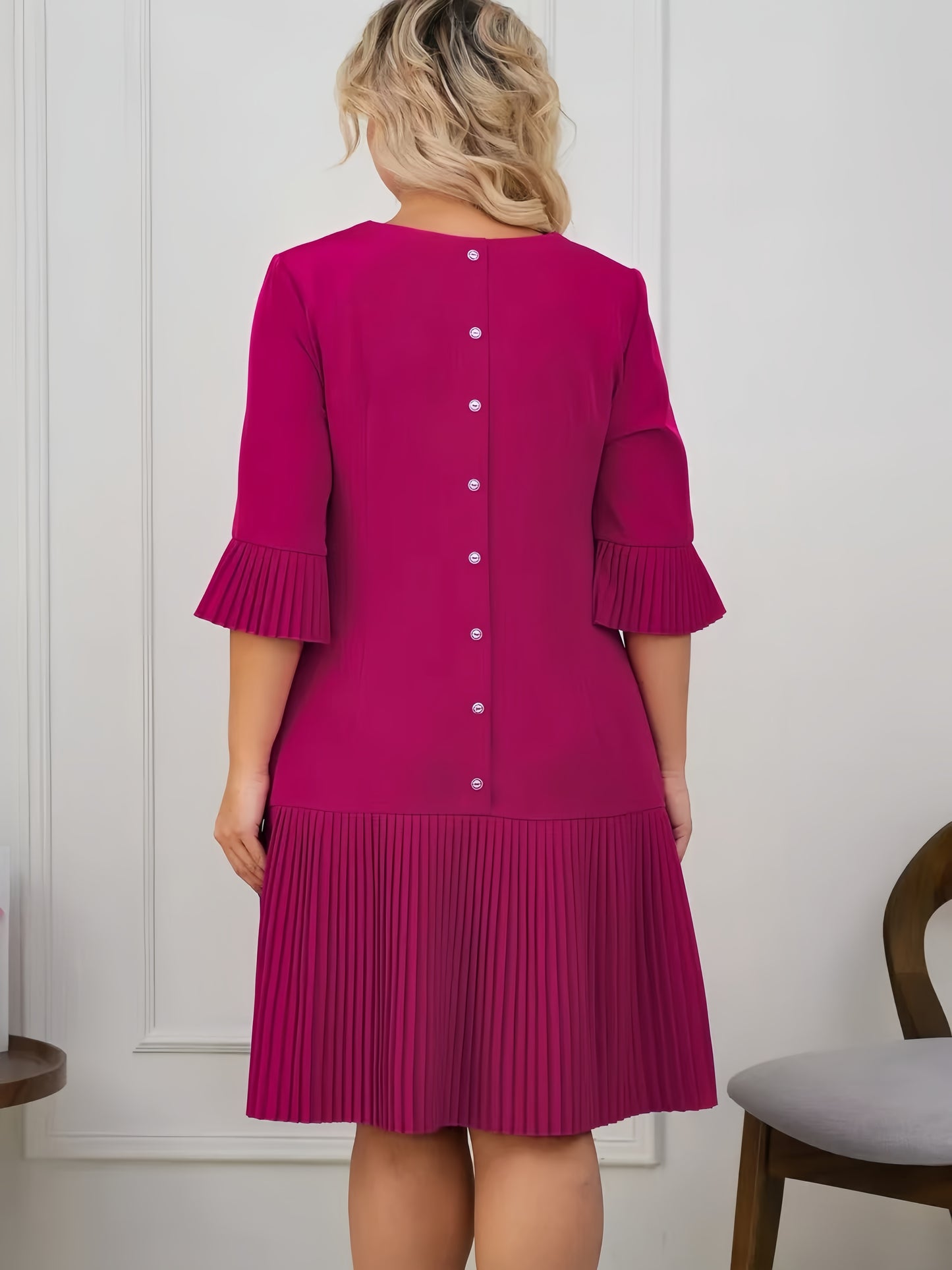 【2024-S-5XL】Noua rochie de dimensiuni mari, rochii plisate de culoare solidă