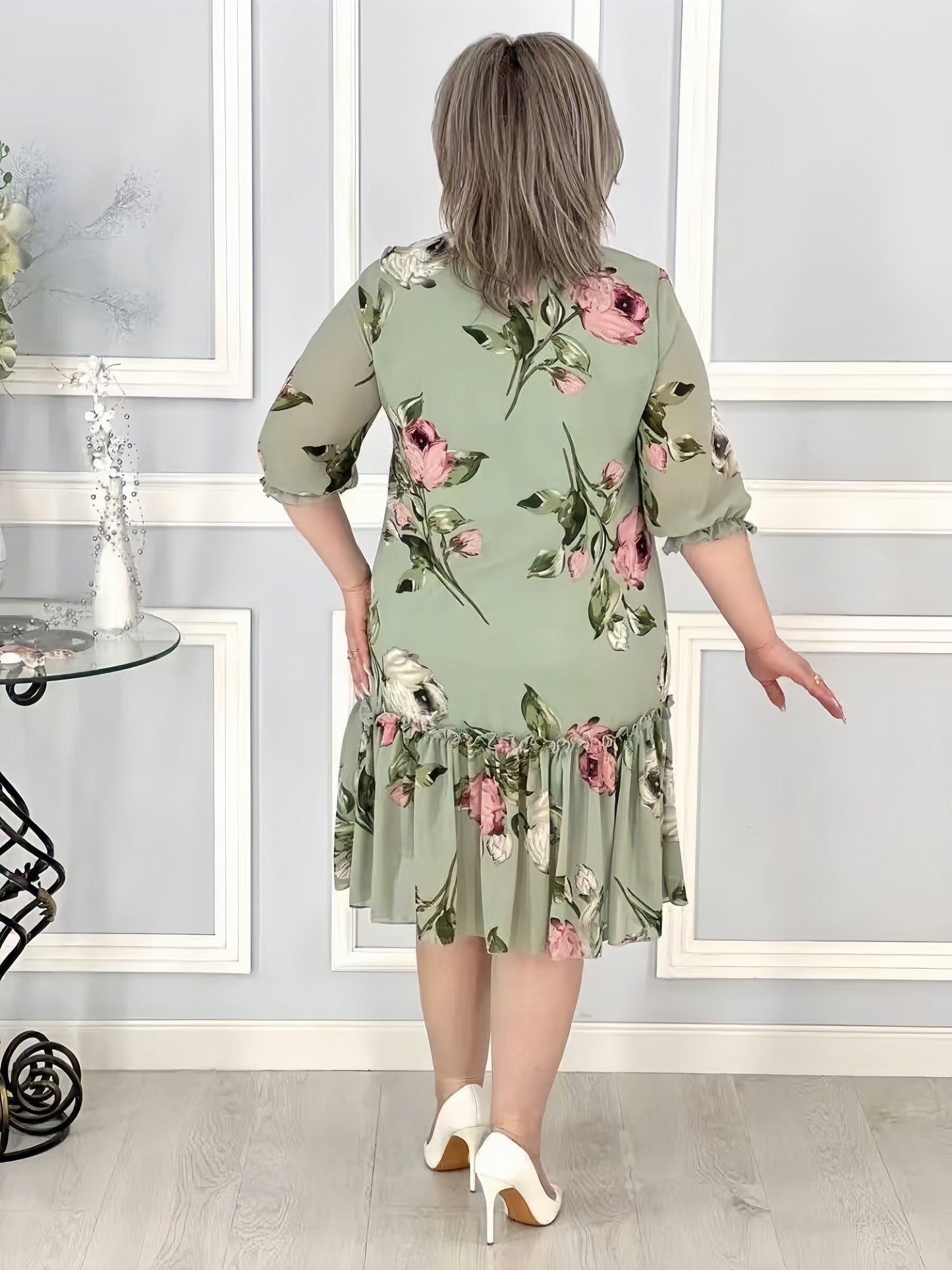 【2024-S-5XL】Nou Plus Dimensiune cinci puncte maneca Patchwork maneca sifon rochii