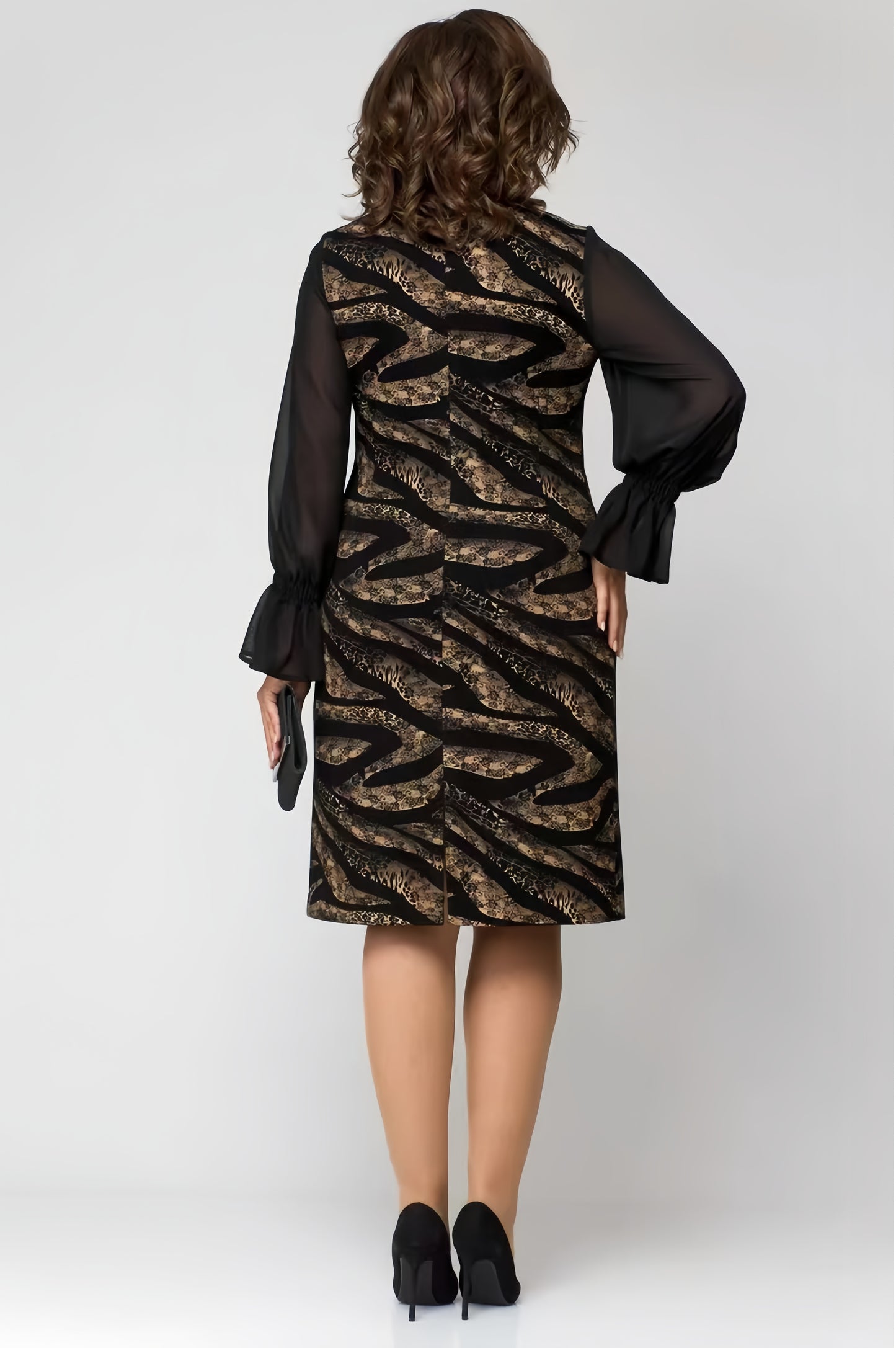 【2024-S-5XL】Rochie cu mânecă lungă, imprimată, cu paiete, din tifon, Slim Fit