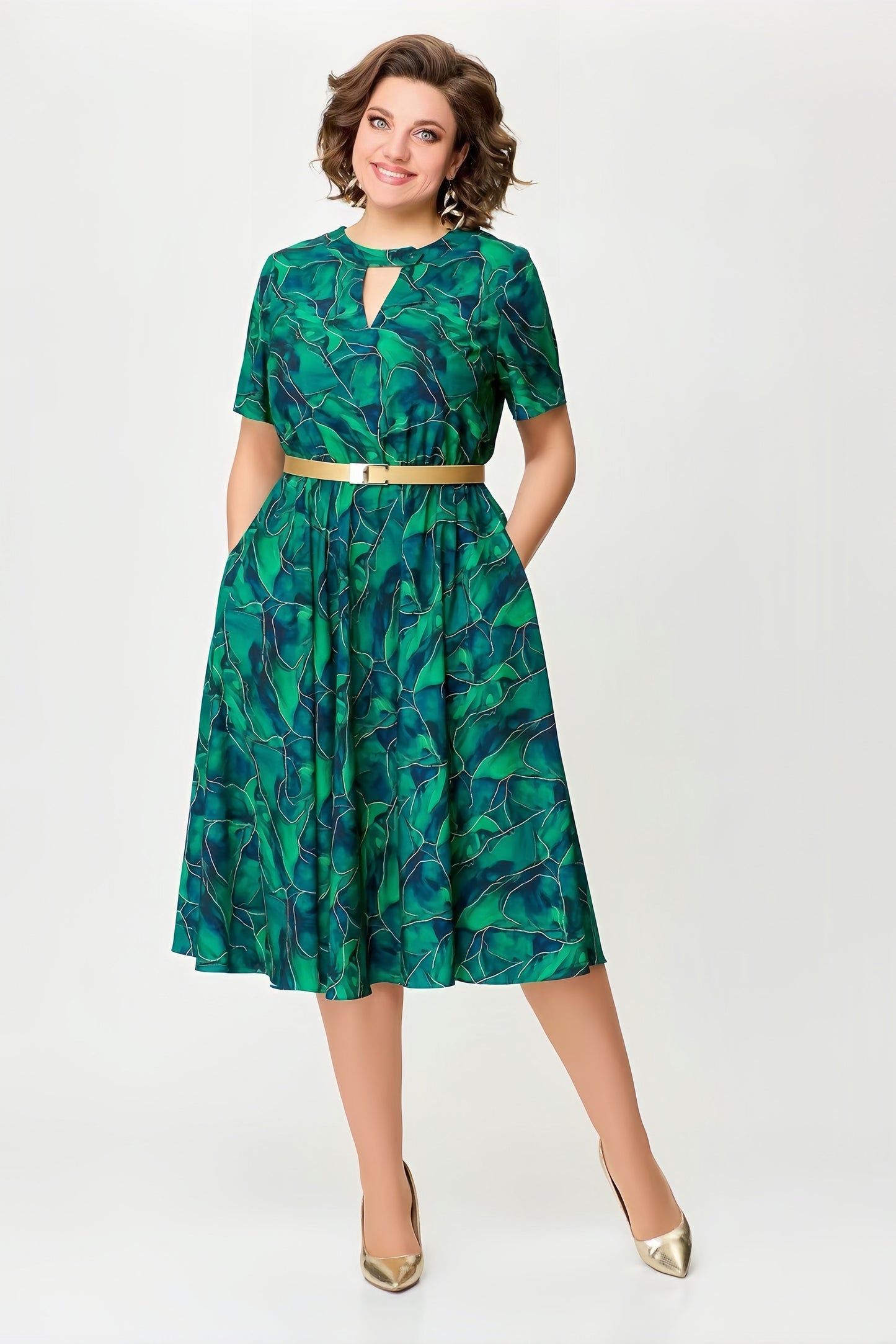【2024-S-5XL】Noua dimensiune mare moda imprimare rochie, fusta plisată tiv talie rochie