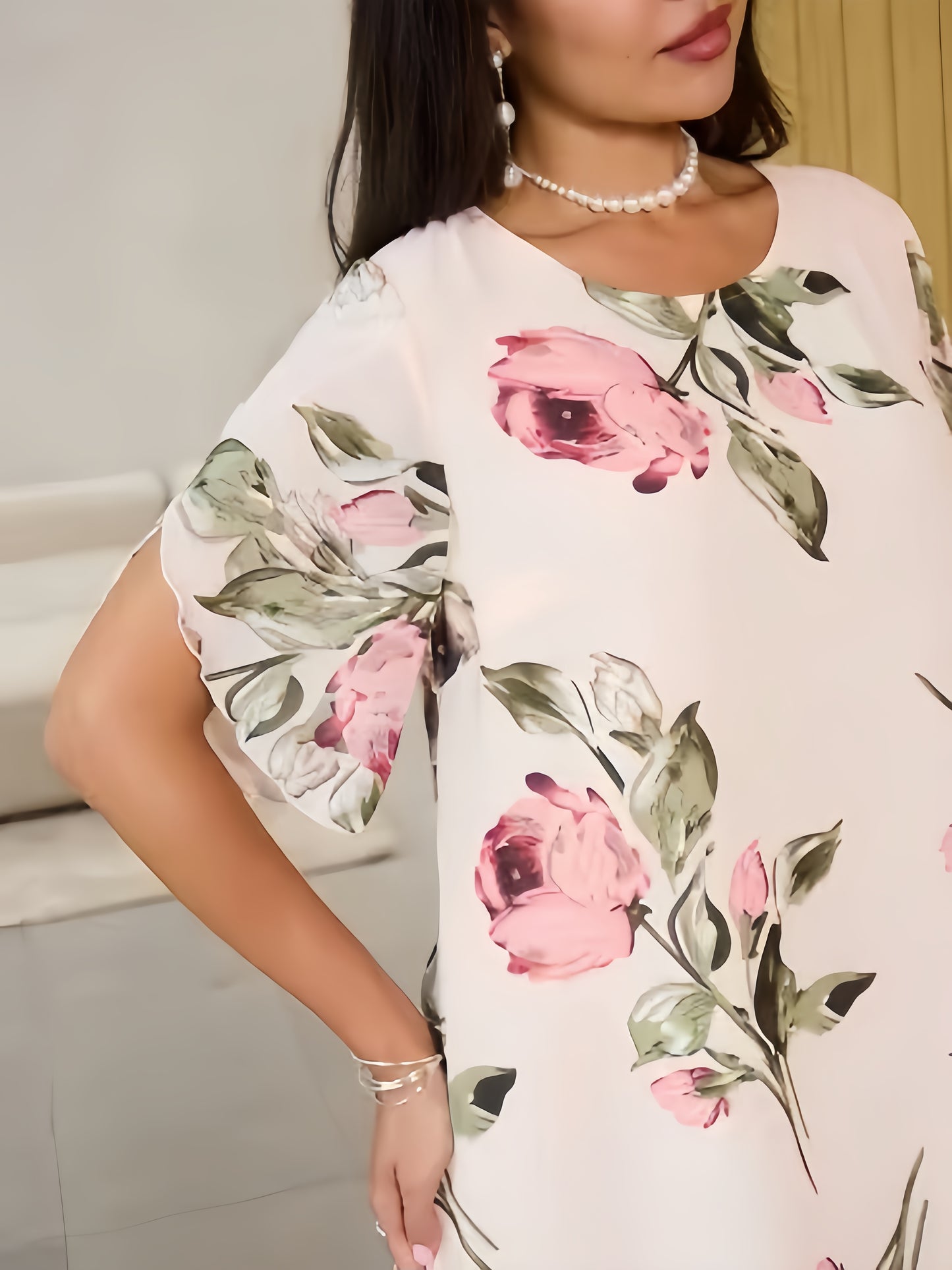 【2024-S-5XL】Noi rochii largi, cu gât rotund, moda sifon print