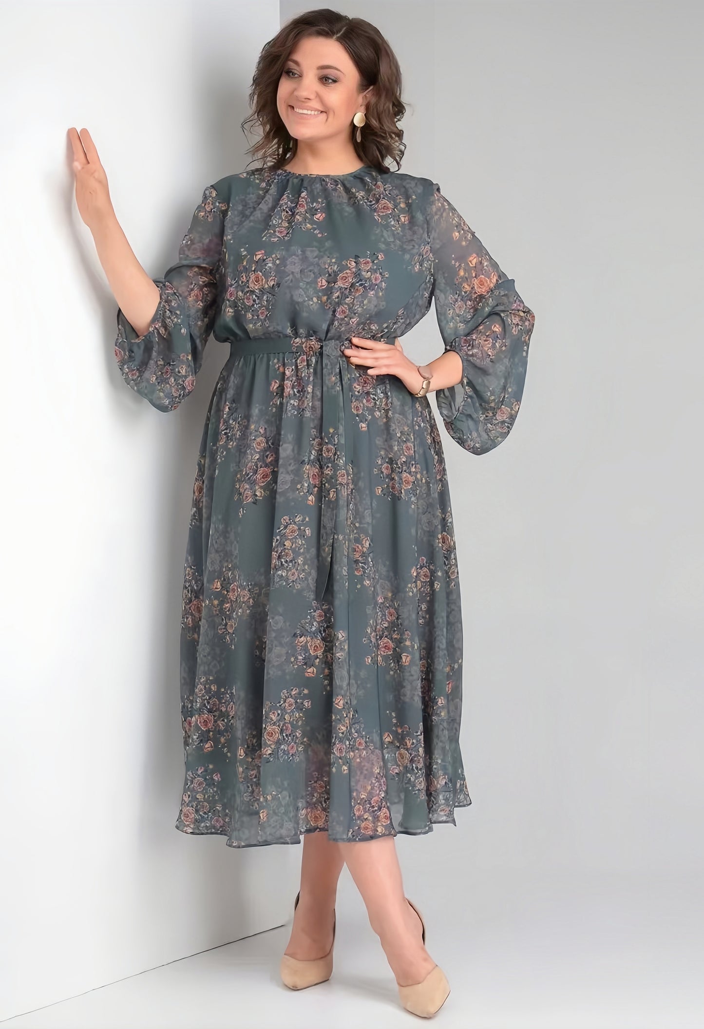 【2024-S-5XL】Rochii lungi florale cu gât rotund pentru femei cu temperament lejer