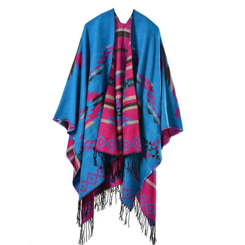 【2024】Cross Plum Tassel, lungit Faux Cashmere șal etnic, Popular Fashion Open Scarf