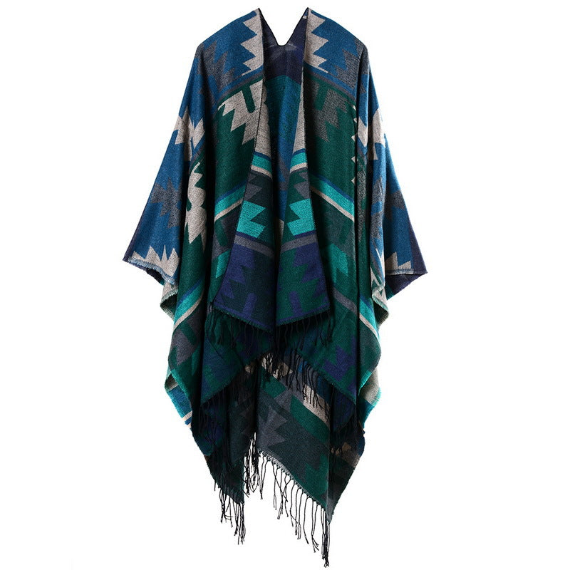 【2024】Cross Plum Tassel, lungit Faux Cashmere șal etnic, Popular Fashion Open Scarf