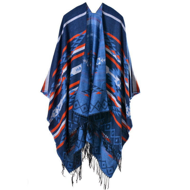 【2024】Cross Plum Tassel, lungit Faux Cashmere șal etnic, Popular Fashion Open Scarf