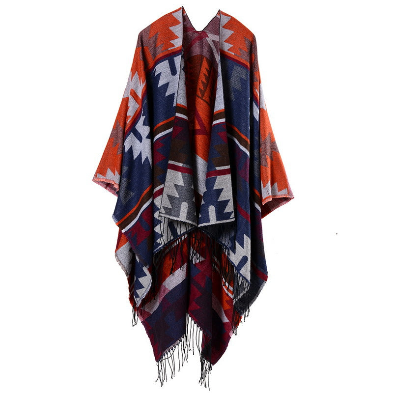 【2024】Cross Plum Tassel, lungit Faux Cashmere șal etnic, Popular Fashion Open Scarf