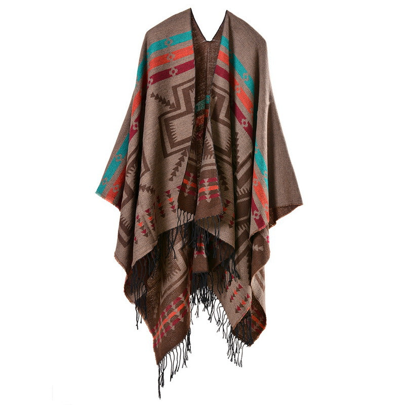 【2024】Cross Plum Tassel, lungit Faux Cashmere șal etnic, Popular Fashion Open Scarf