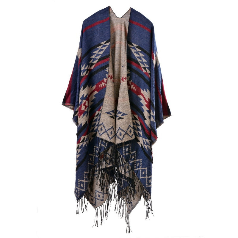 【2024】Cross Plum Tassel, lungit Faux Cashmere șal etnic, Popular Fashion Open Scarf