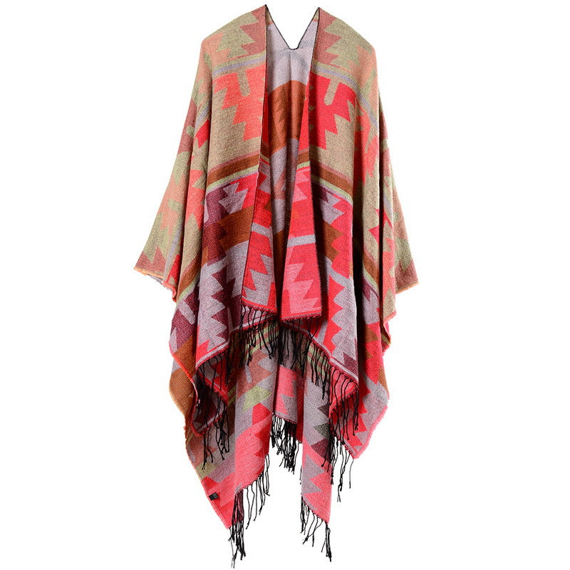 【2024】Cross Plum Tassel, lungit Faux Cashmere șal etnic, Popular Fashion Open Scarf