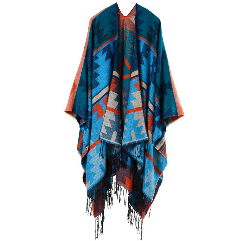 【2024】Cross Plum Tassel, lungit Faux Cashmere șal etnic, Popular Fashion Open Scarf