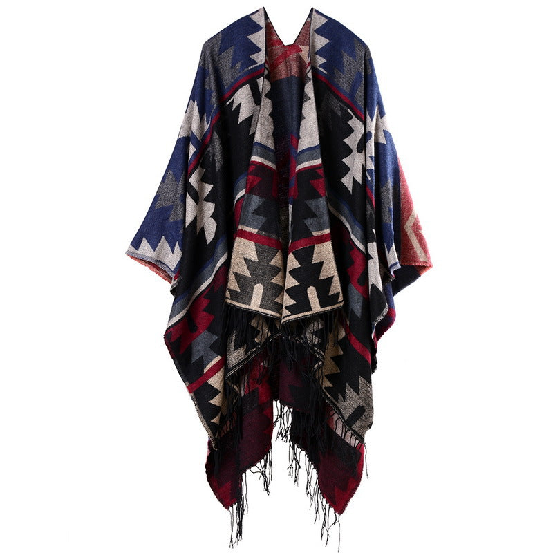 【2024】Cross Plum Tassel, lungit Faux Cashmere șal etnic, Popular Fashion Open Scarf