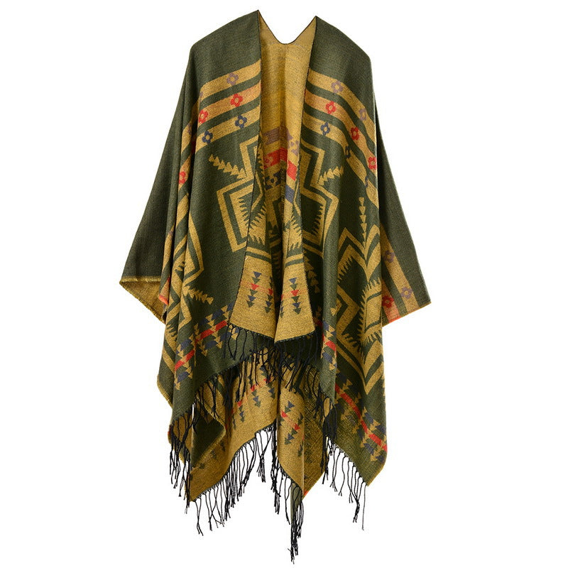 【2024】Cross Plum Tassel, lungit Faux Cashmere șal etnic, Popular Fashion Open Scarf