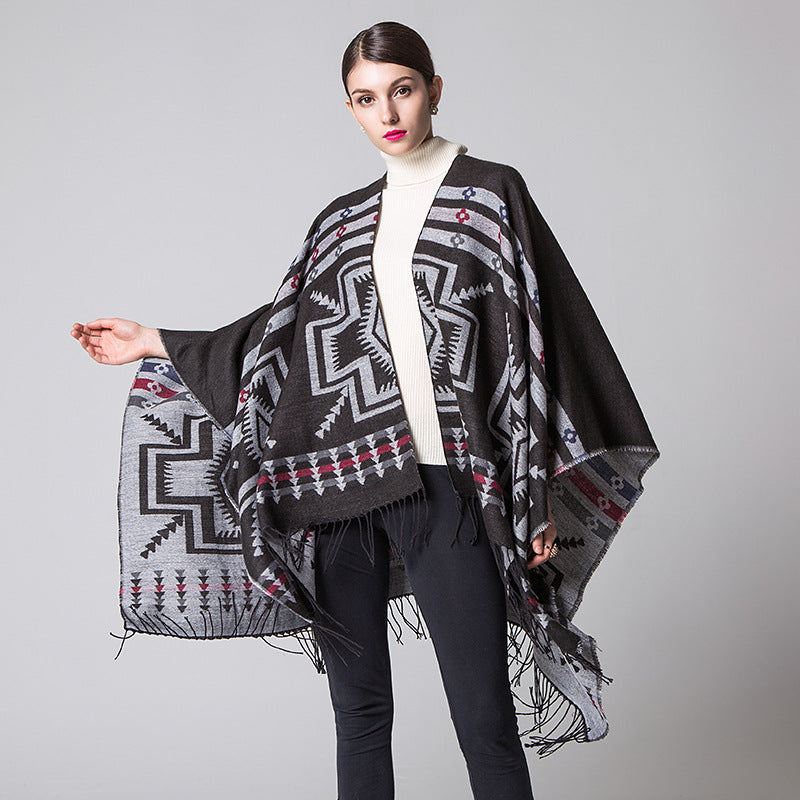 【2024】Cross Plum Tassel, lungit Faux Cashmere șal etnic, Popular Fashion Open Scarf