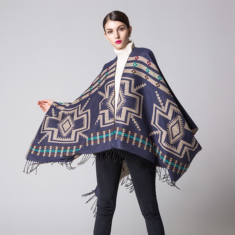 【2024】Cross Plum Tassel, lungit Faux Cashmere șal etnic, Popular Fashion Open Scarf