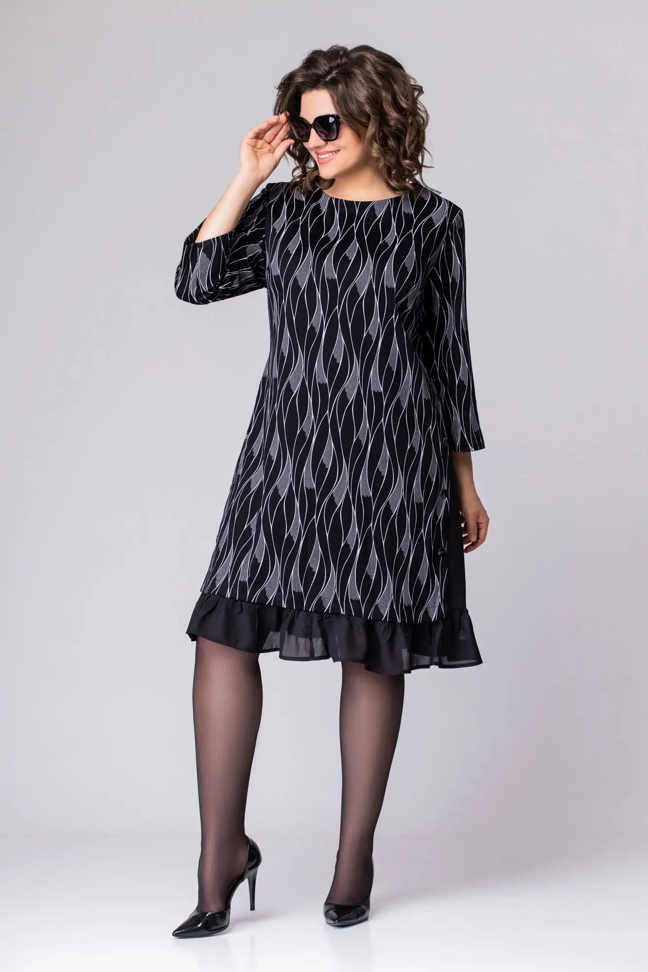【2024-S-6XL】Rochie plus size din dantelă imprimată cu mânecă șapte sferturi