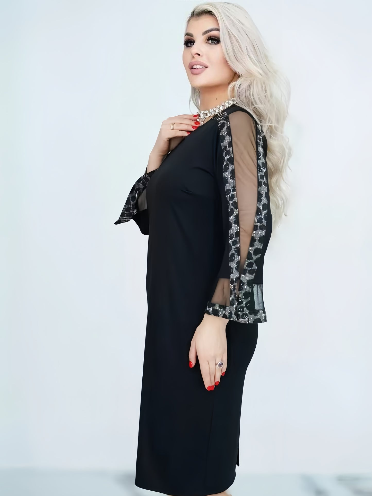 【2024-S-5XL】Moda imprimate lung maneca v-Neck vrac Plus Dimensiune rochii
