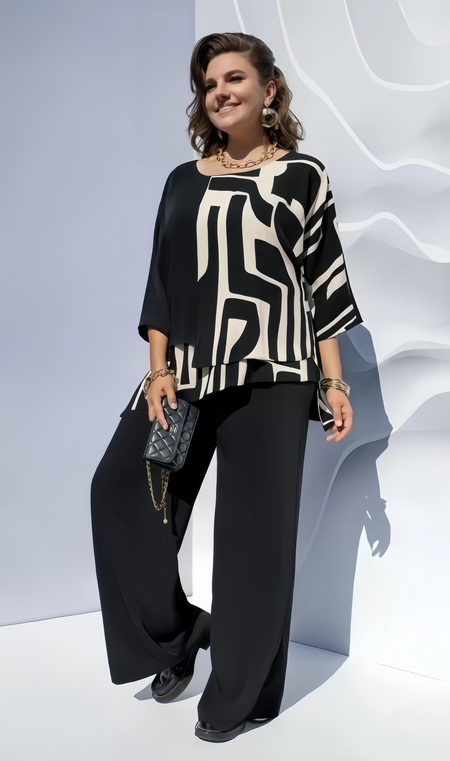 【2024-S-5XL】Noul top cu gât rotund, imprimat retro, cu patchwork lejer