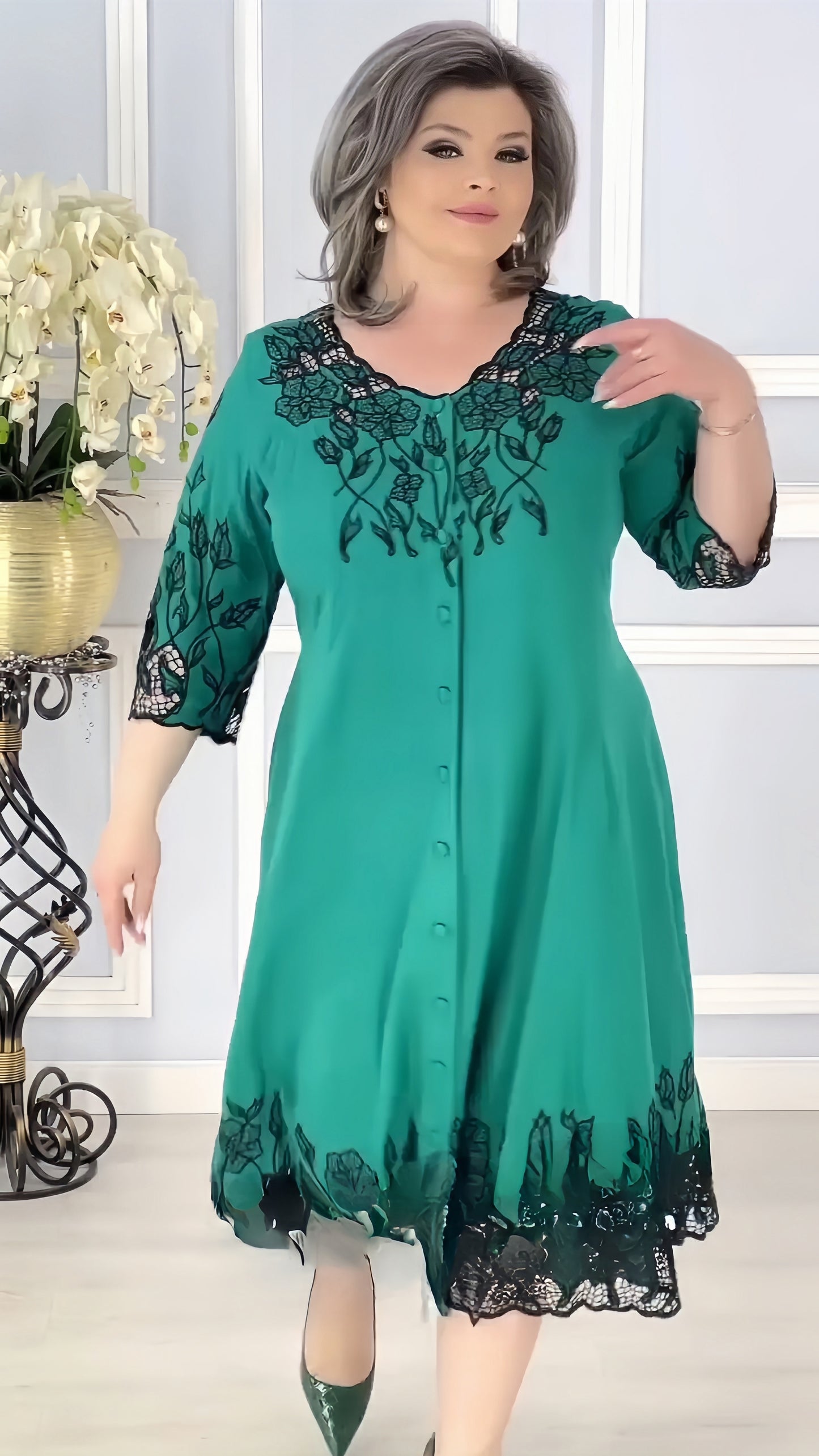 【2024-S-5XL】Vara noi femei V-neck cu mânecă scurtă broderie rochii de dimensiuni mari