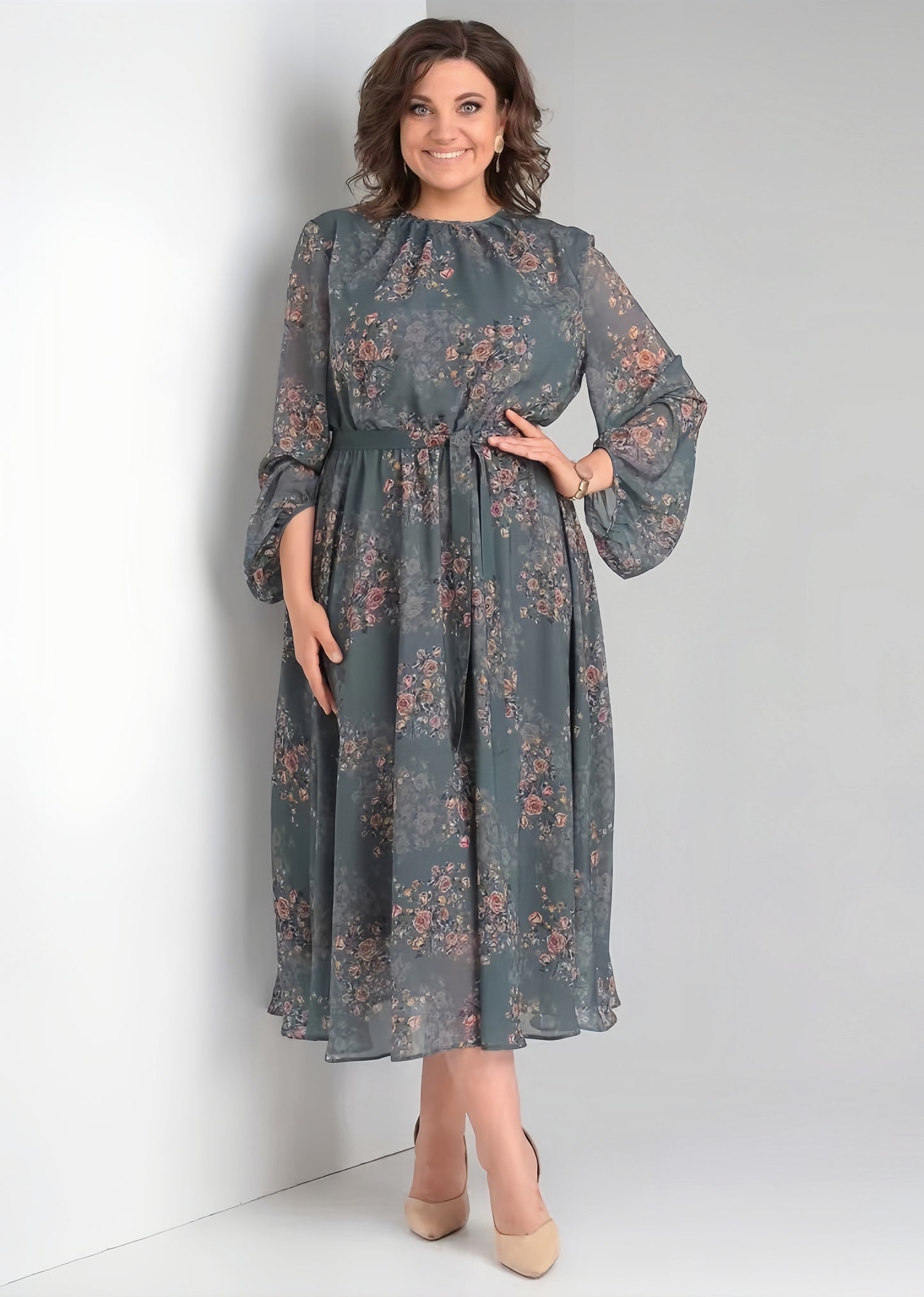 【2024-S-5XL】Rochii lungi florale cu gât rotund pentru femei cu temperament lejer