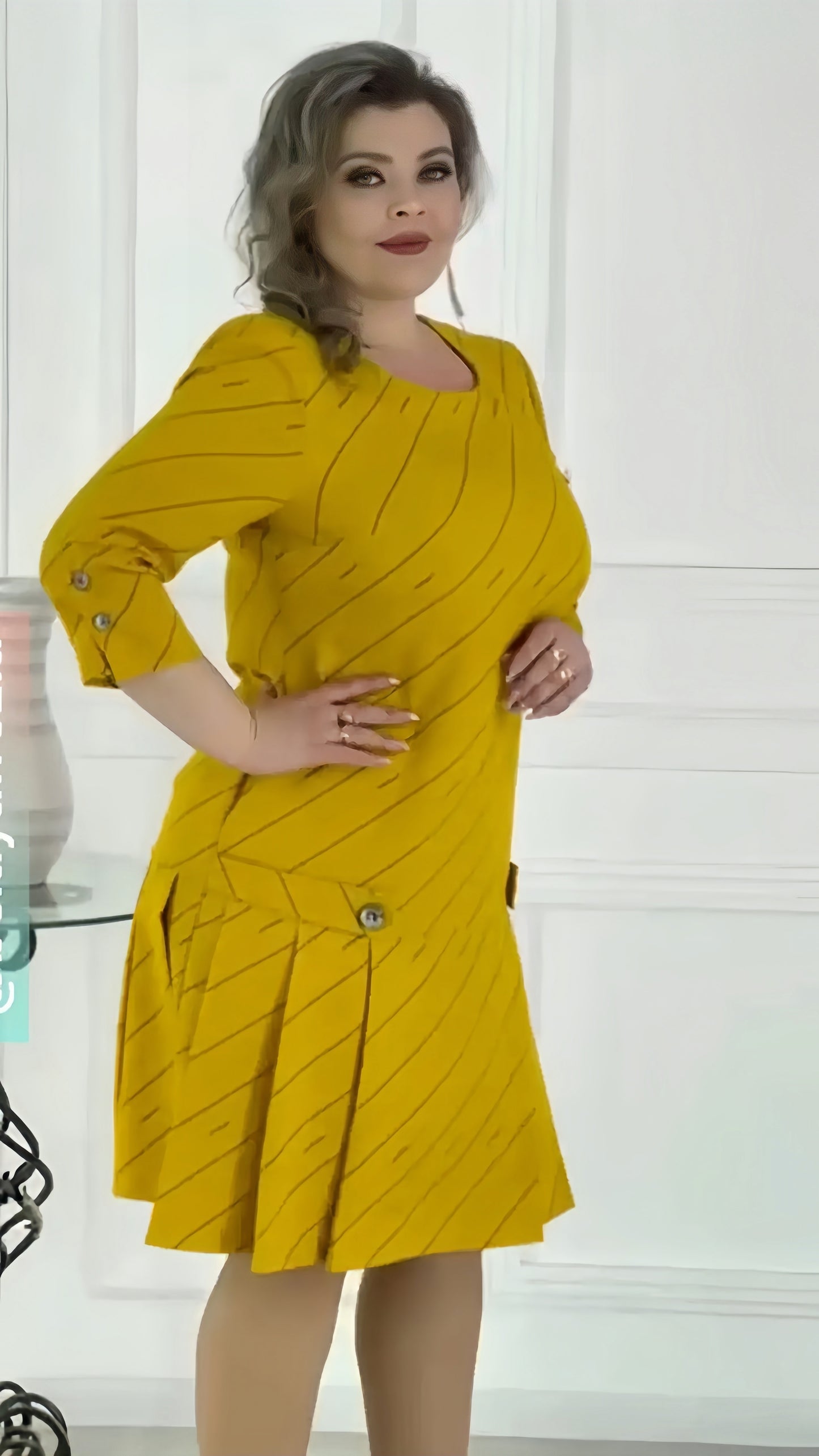 【2024-S-5XL】Talie, imprimeu, gât rotund, moda temperament, rochii