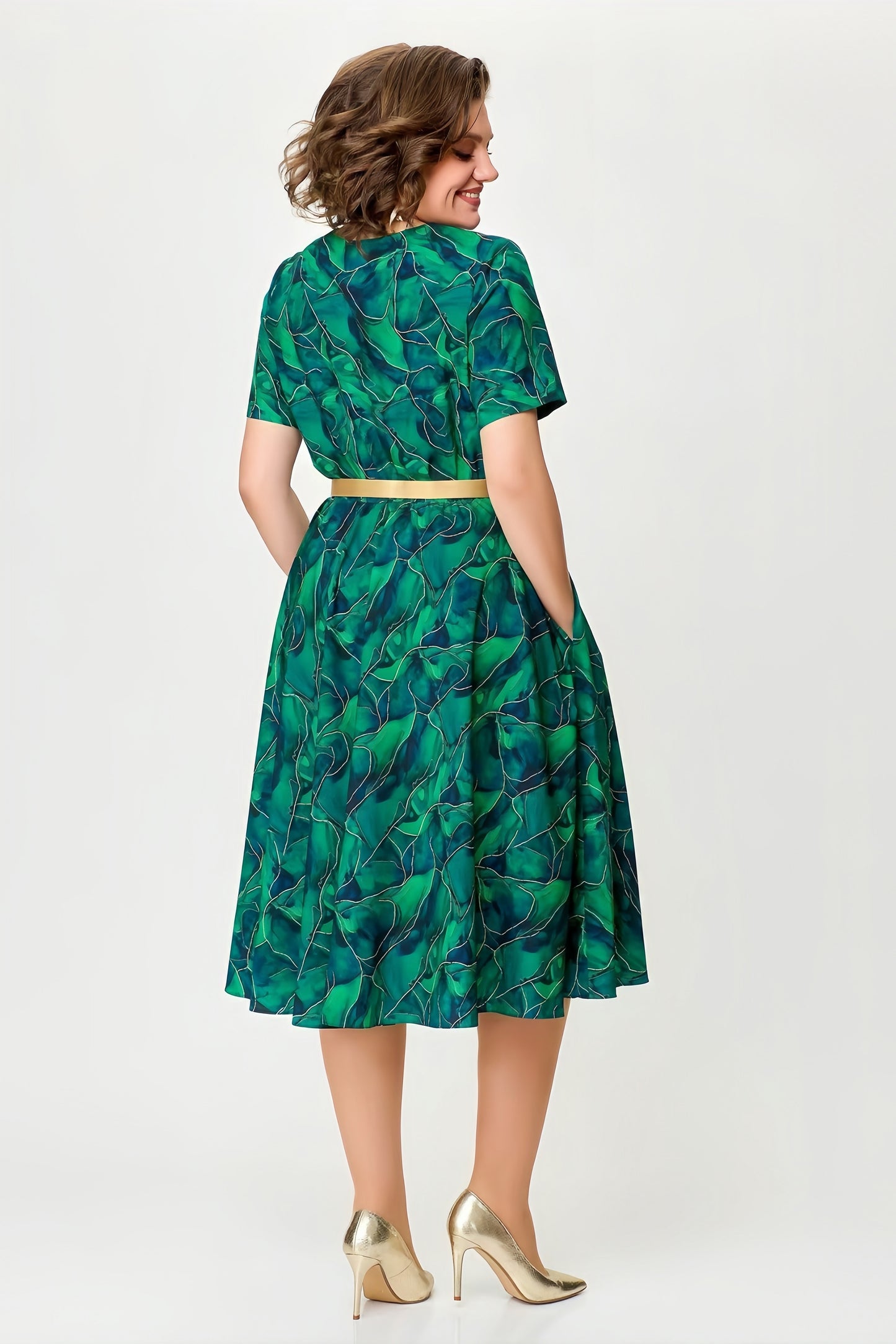 【2024-S-5XL】Noua dimensiune mare moda imprimare rochie, fusta plisată tiv talie rochie