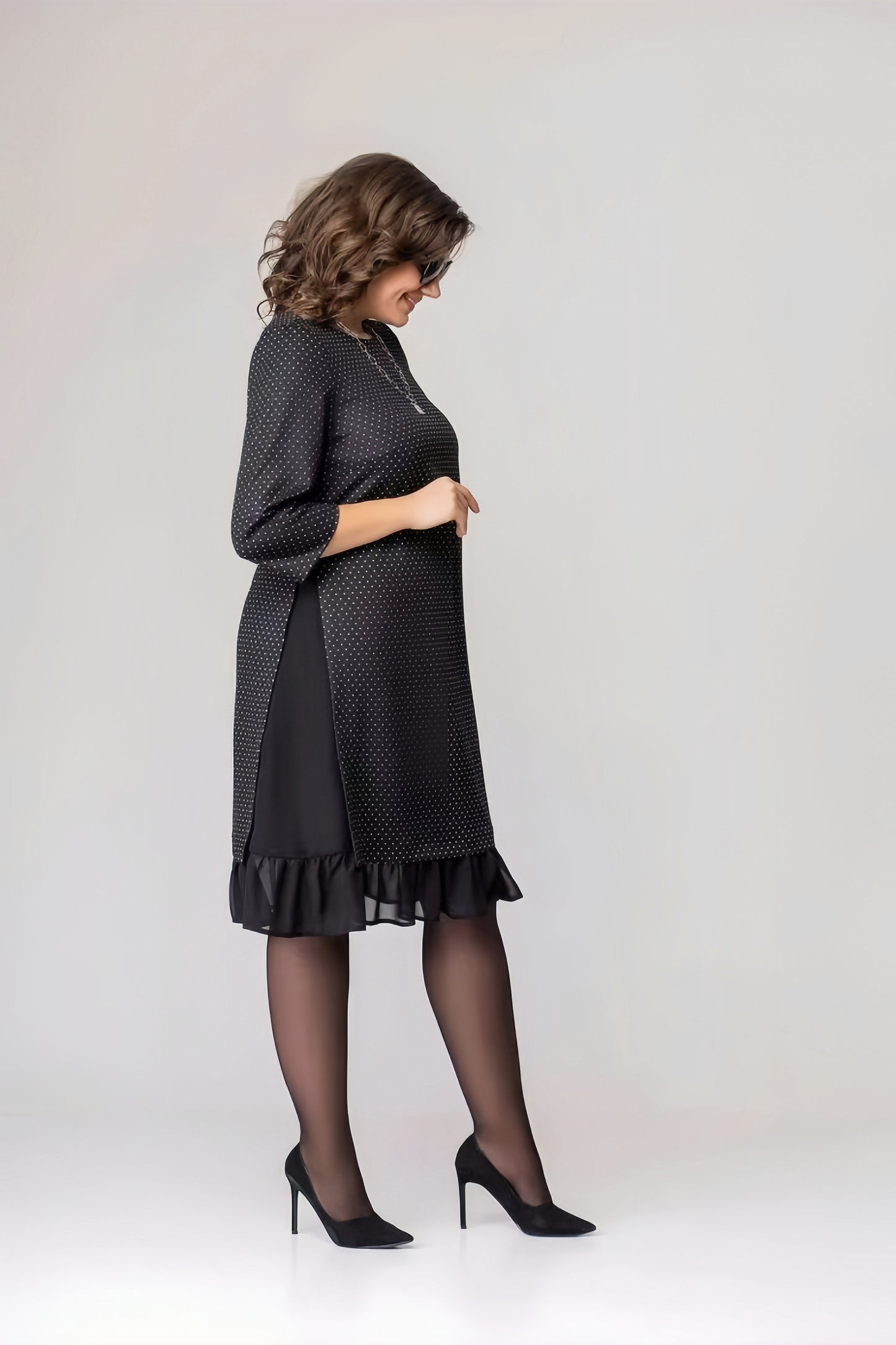 【2024-S-5XL】Moda nou negru rotund gât polka dot rochie temperament elegant rochii mama