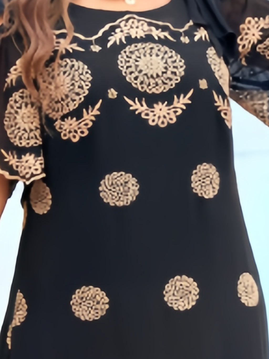 【2024-S-5XL】Moda nou hollow cu mânecă scurtă vrac genunchi lungime rochii imprimate