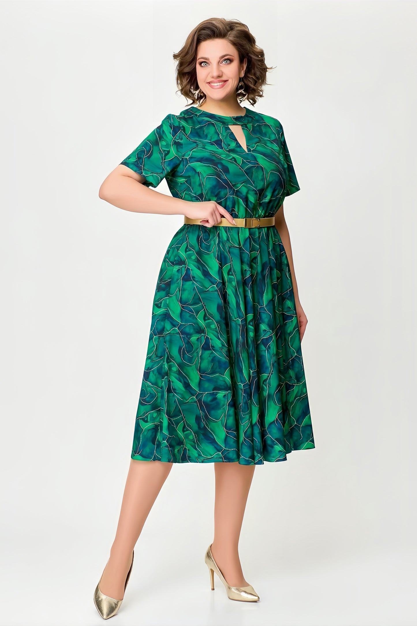【2024-S-5XL】Noua dimensiune mare moda imprimare rochie, fusta plisată tiv talie rochie