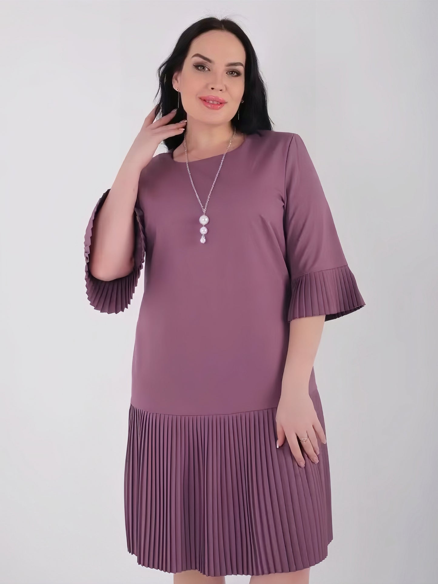 【2024-S-5XL】Noua rochie de dimensiuni mari, rochii plisate de culoare solidă