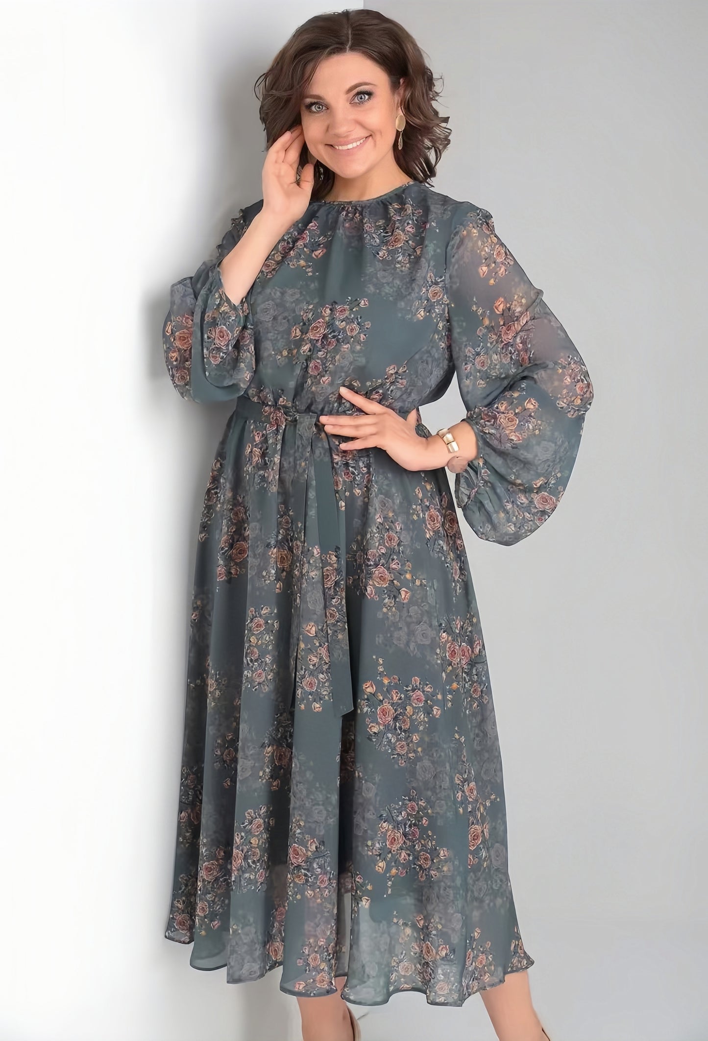 【2024-S-5XL】Rochii lungi florale cu gât rotund pentru femei cu temperament lejer