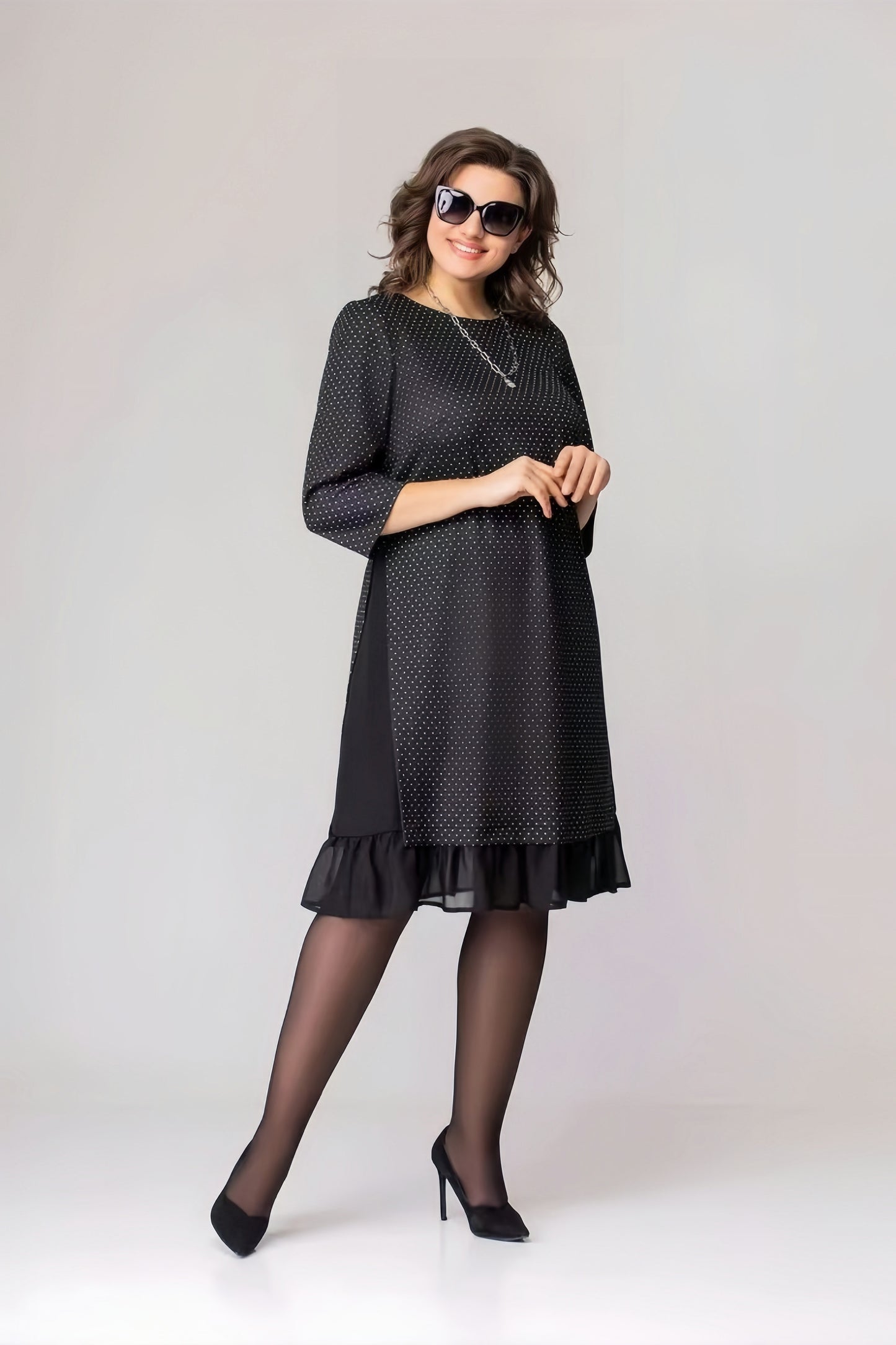 【2024-S-5XL】Moda nou negru rotund gât polka dot rochie temperament elegant rochii mama