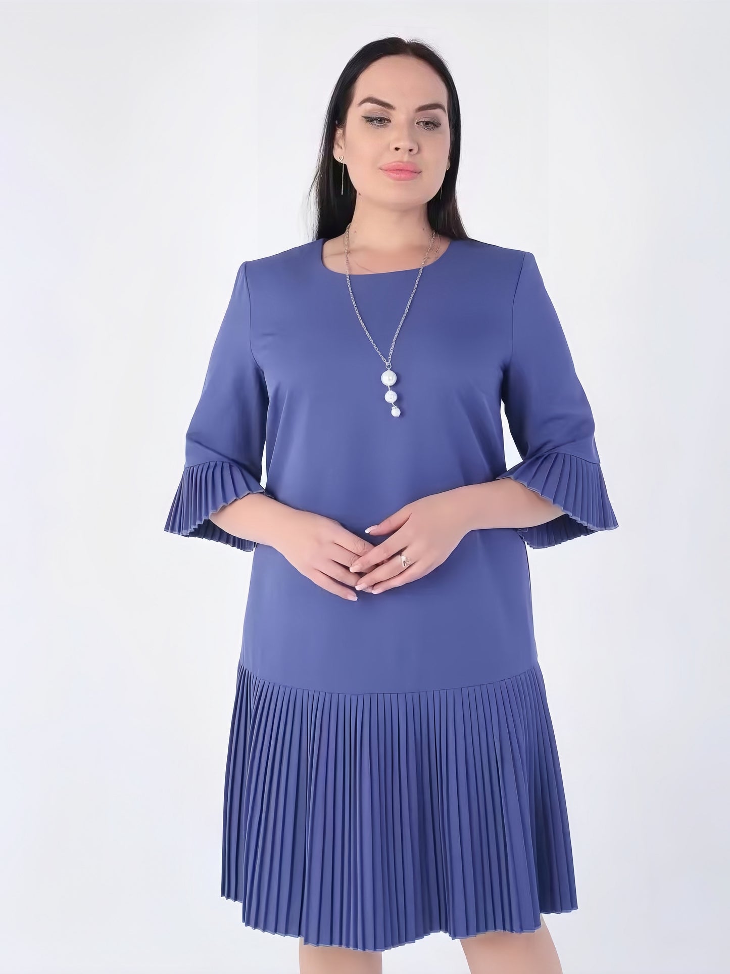 【2024-S-5XL】Noua rochie de dimensiuni mari, rochii plisate de culoare solidă
