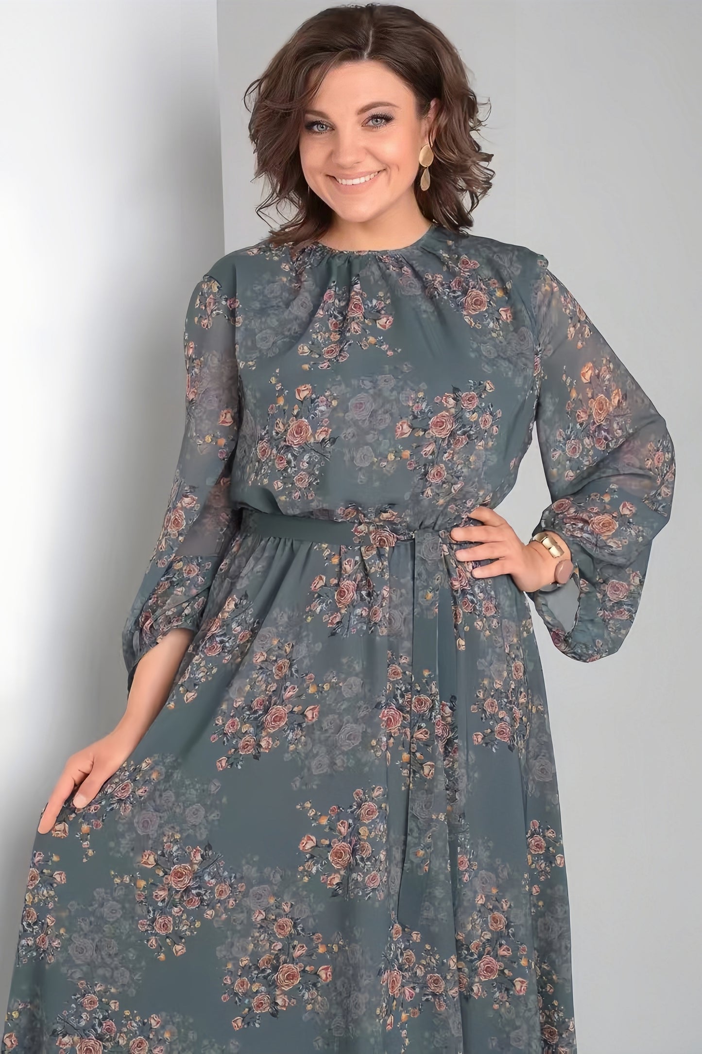 【2024-S-5XL】Rochii lungi florale cu gât rotund pentru femei cu temperament lejer