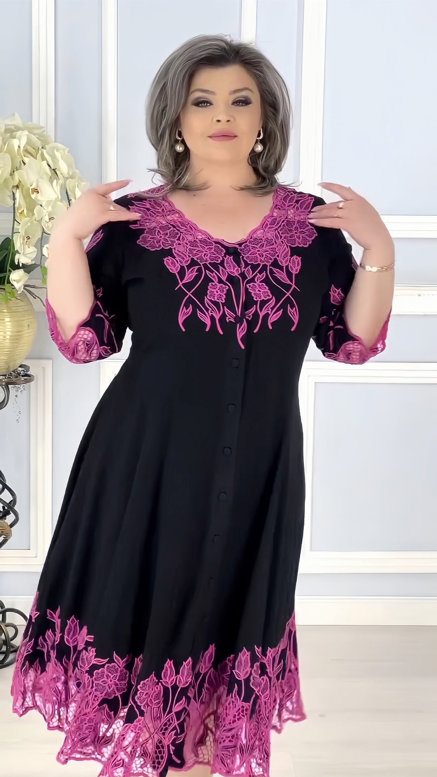 【2024-S-5XL】Vara noi femei V-neck cu mânecă scurtă broderie rochii de dimensiuni mari