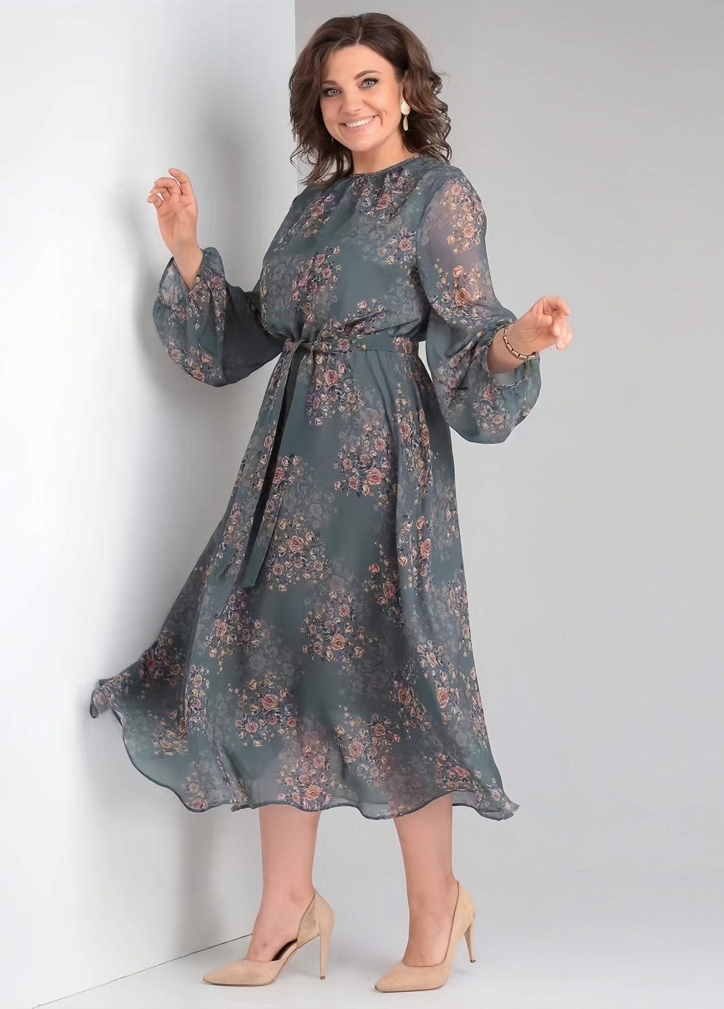 【2024-S-5XL】Rochii lungi florale cu gât rotund pentru femei cu temperament lejer