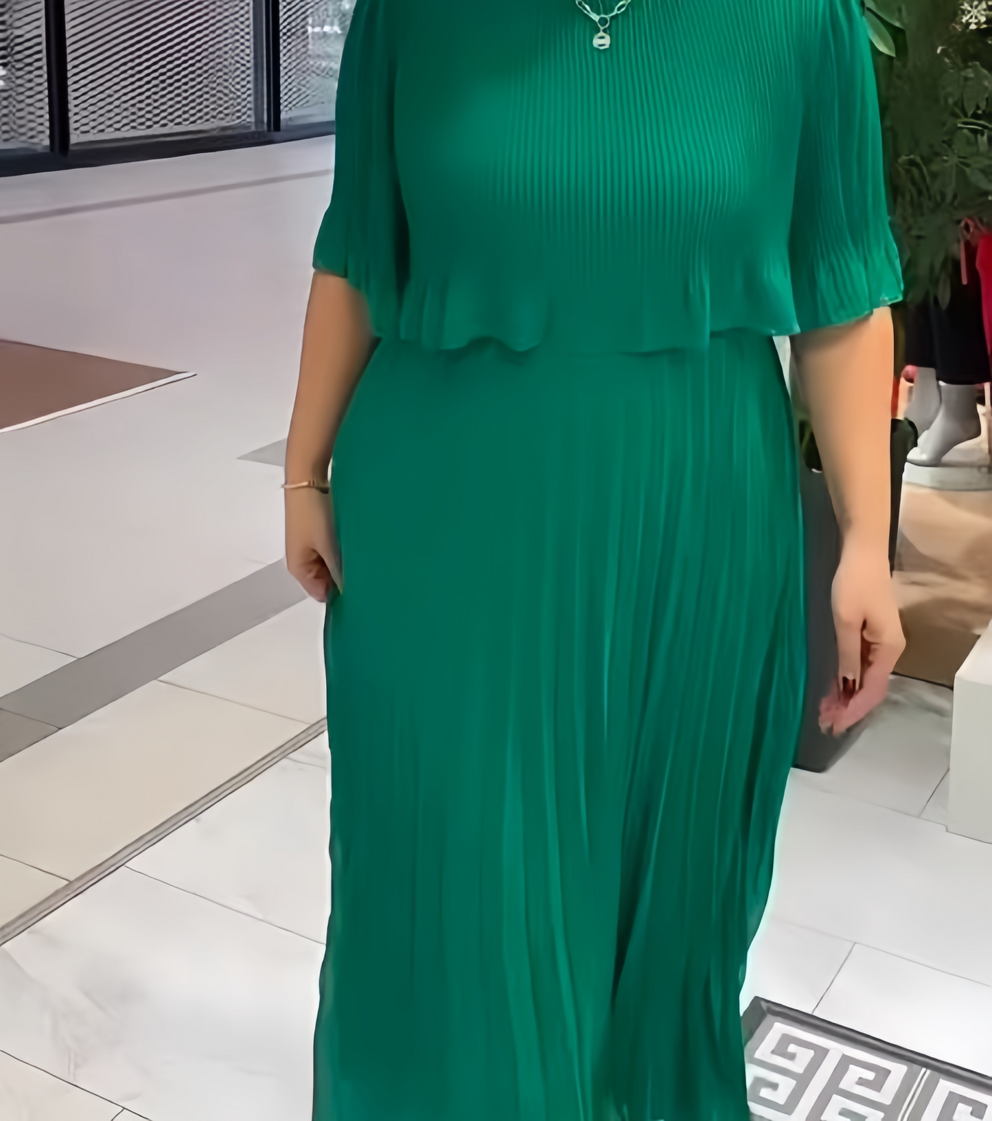 【2024-S-5XL】Modă nouă, rochie de culoare solidă de dimensiuni mari, gât rotund mânecă cinci sferturi fustă de lungime medie