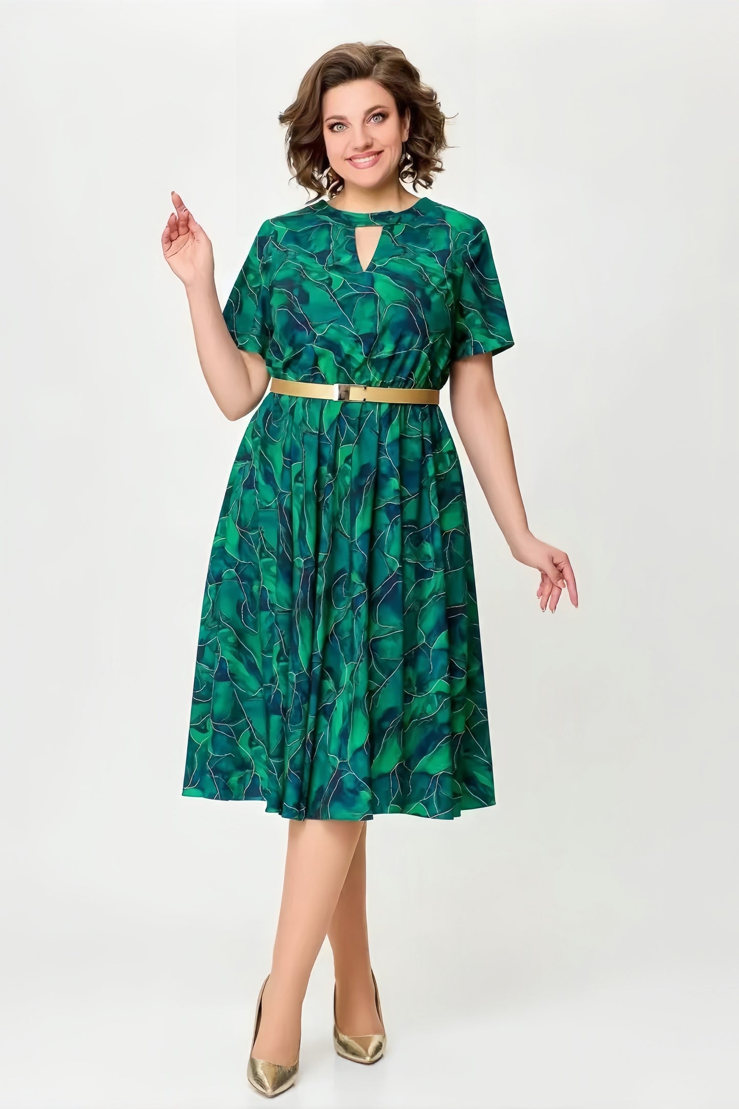 【2024-S-5XL】Noua dimensiune mare moda imprimare rochie, fusta plisată tiv talie rochie