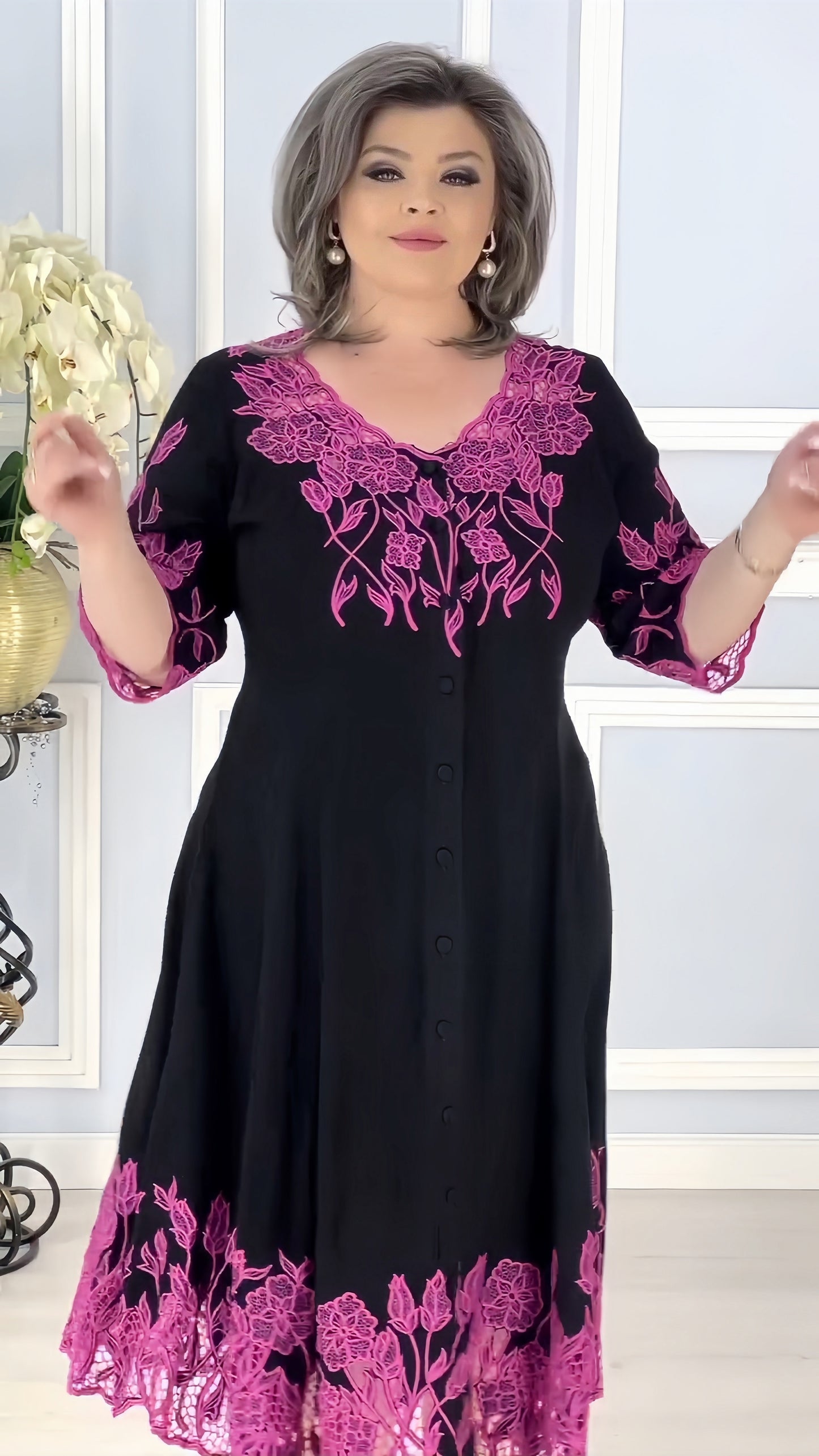 【2024-S-5XL】Vara noi femei V-neck cu mânecă scurtă broderie rochii de dimensiuni mari