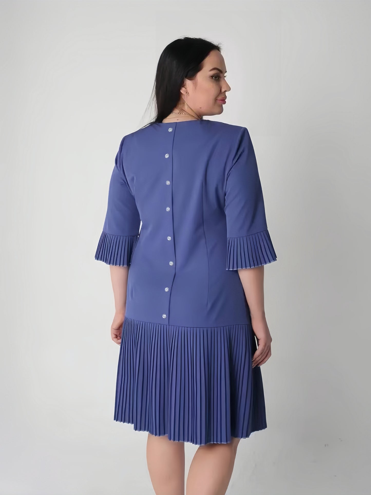 【2024-S-5XL】Noua rochie de dimensiuni mari, rochii plisate de culoare solidă
